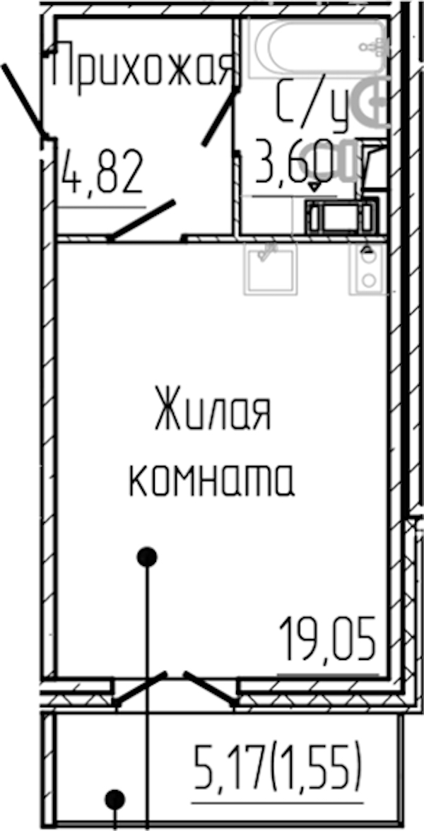 Квартира студия 29.02 м², 4/8 эт., ЖК «SERTOLOVO PARK»